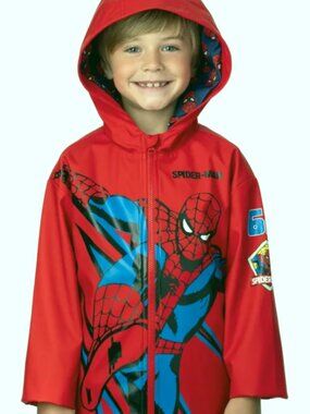 Spider-Man Rain Jacket Kids Size 5 Waterproof Hooded Coat NWT